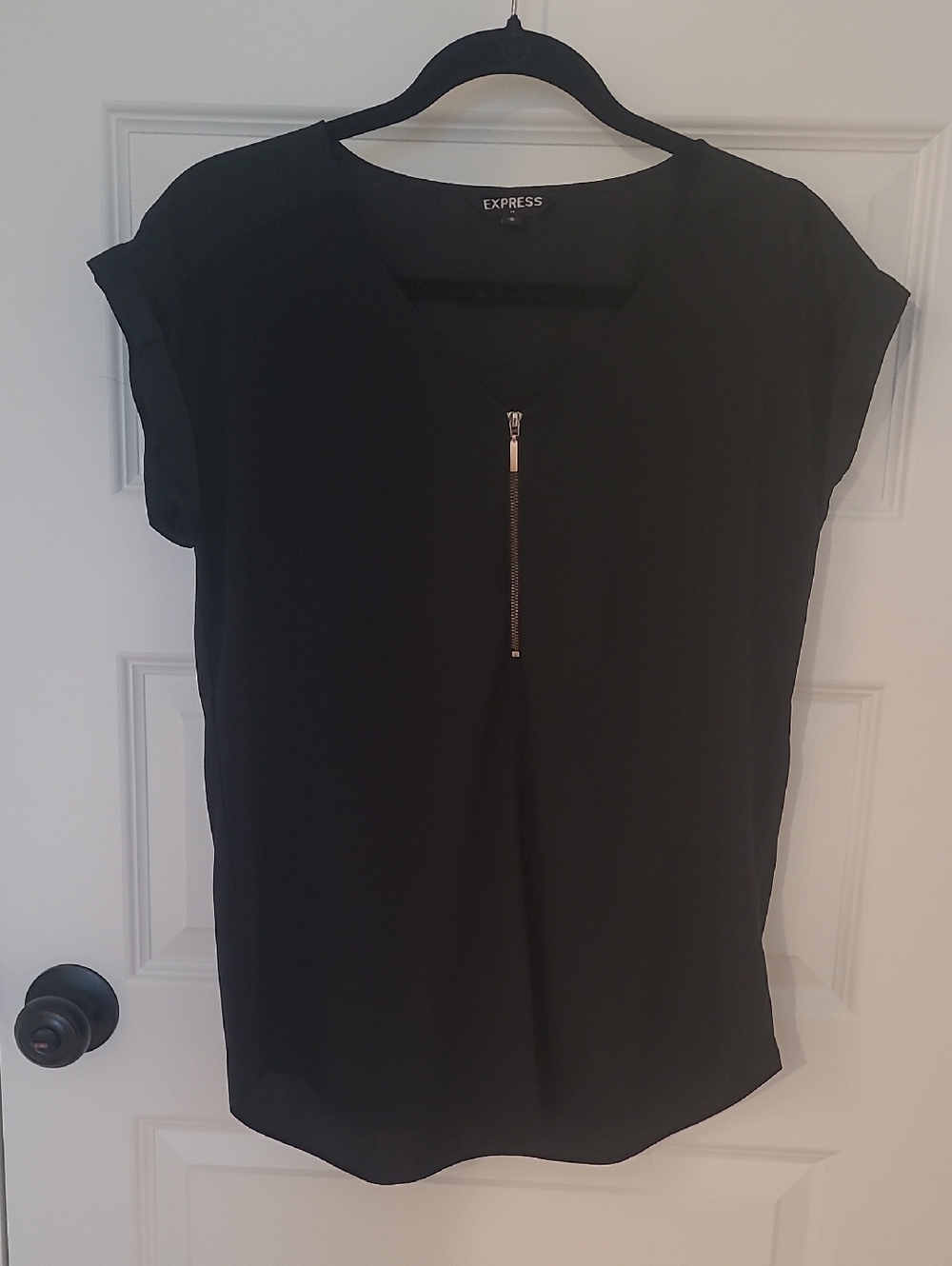 Express Black Short-Sleeve Zip-Front Blouse